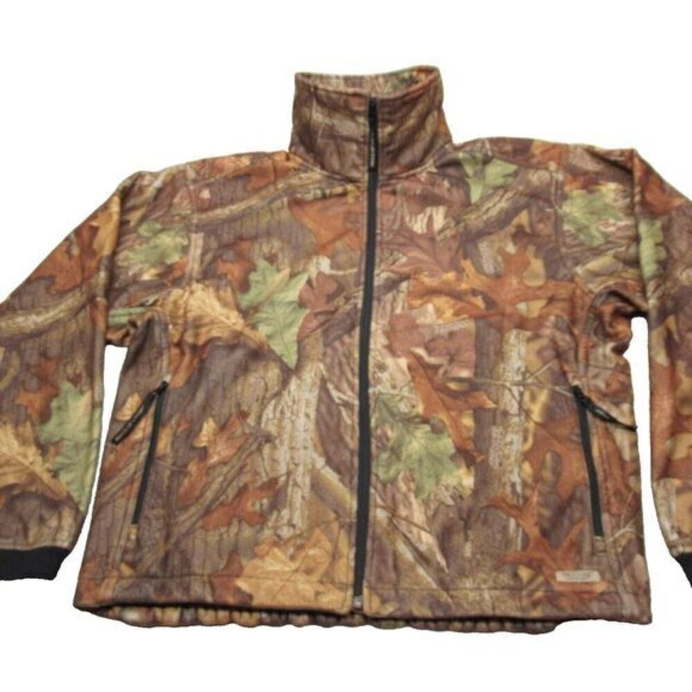 Vintage Wrangler Pro‎ Gear Jacket Mens Large Brown Camouflage Pocket Fleece Zip